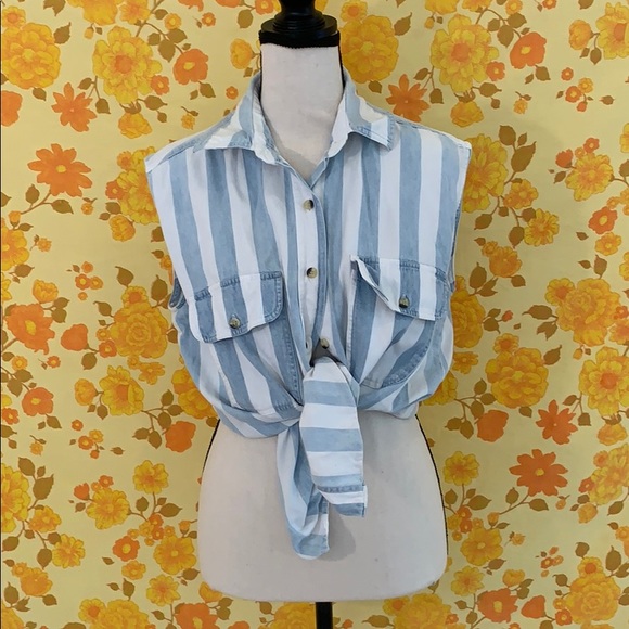 Vintage 90s Denim Stripe Button Down Shirt - Picture 6 of 8